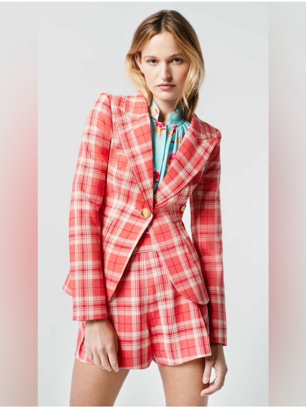 Smythe Pleated Walking Shorts Watermelon Plaid Size 0